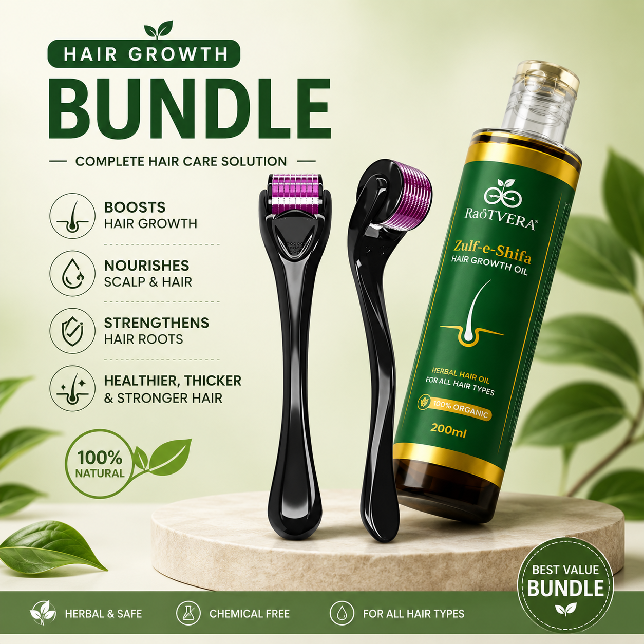 Hair Growth Bundle _ Zulf-e-Shifa Oil + Derma Roller